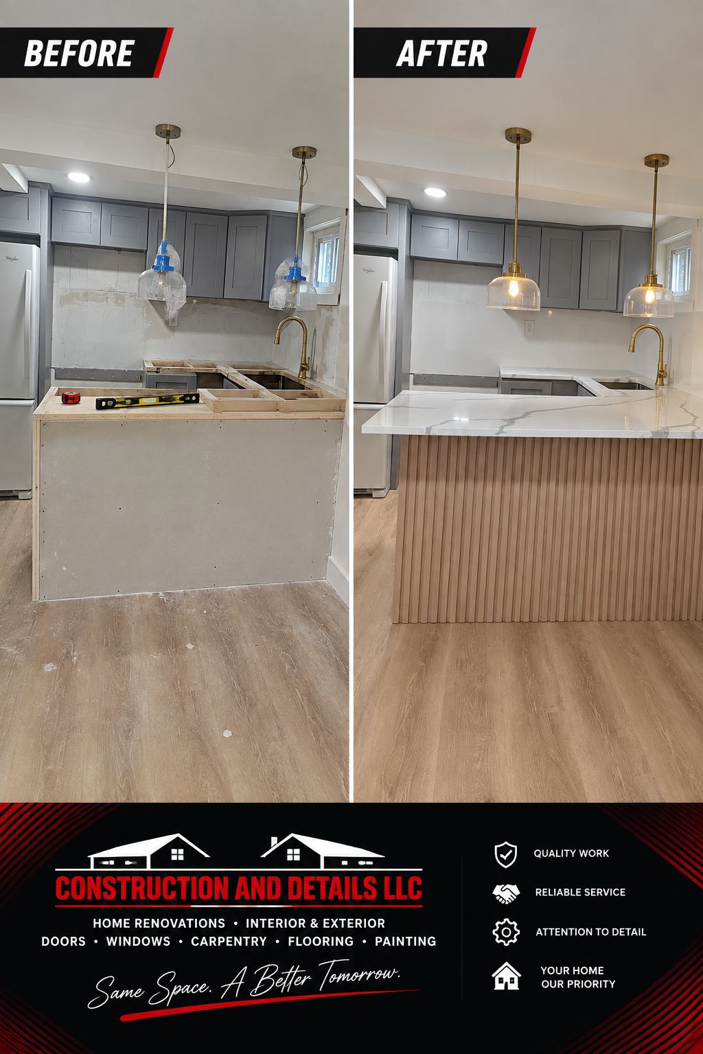 Before and after renovation work
